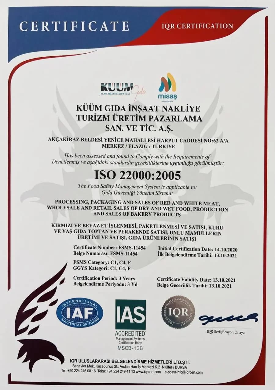 ISO 22000:2018 Gıda Güvenliği Yönetim Sistemi