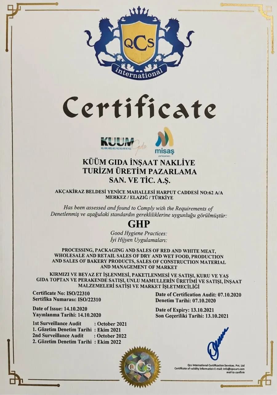 İyi Hijyen Uygulamaları Belgesi